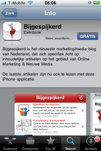 Bijgespijkerd iPhone app in AppStore